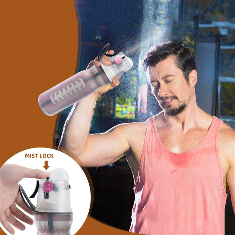 590ml Misting Water Bottle 3-layer Insulated Summer Outdoor Sports Bottle (No FDA, BPA-Free)