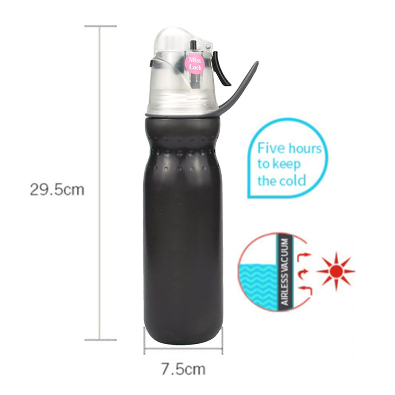 590ml Summer Outdoor Water Bottle Double-layer Insulated Spray Mist Sports Bottle (No FDA, BPA-Free)