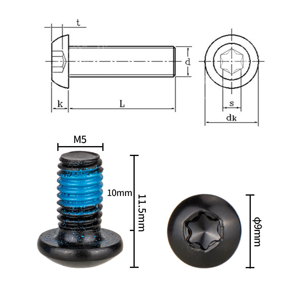 ZTTO 12Pcs M5x10mm Bicycle Disc Screw Alloy Steel Mountain Bike Disc T25 Screws
