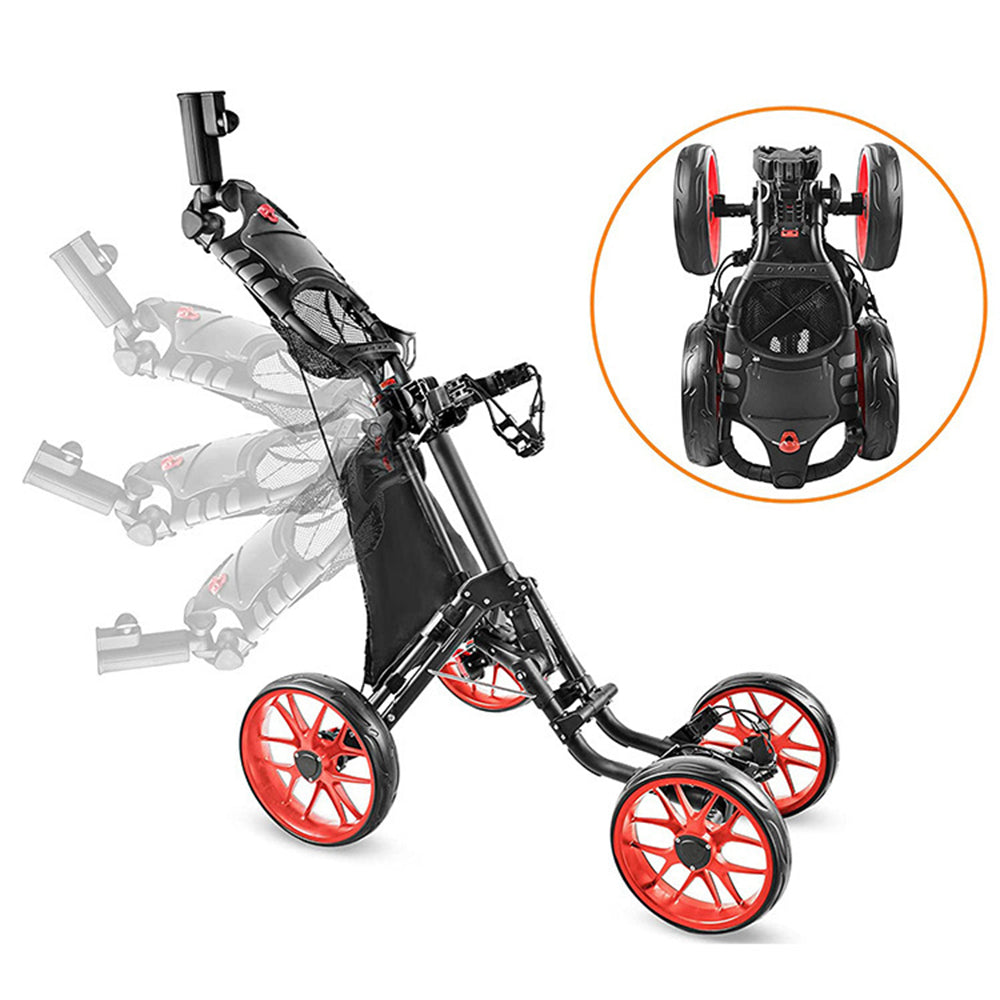 ZH-X005 4-Wheel Aluminum Alloy Golf Push Cart Folding Trolley Pull Caddy Cart