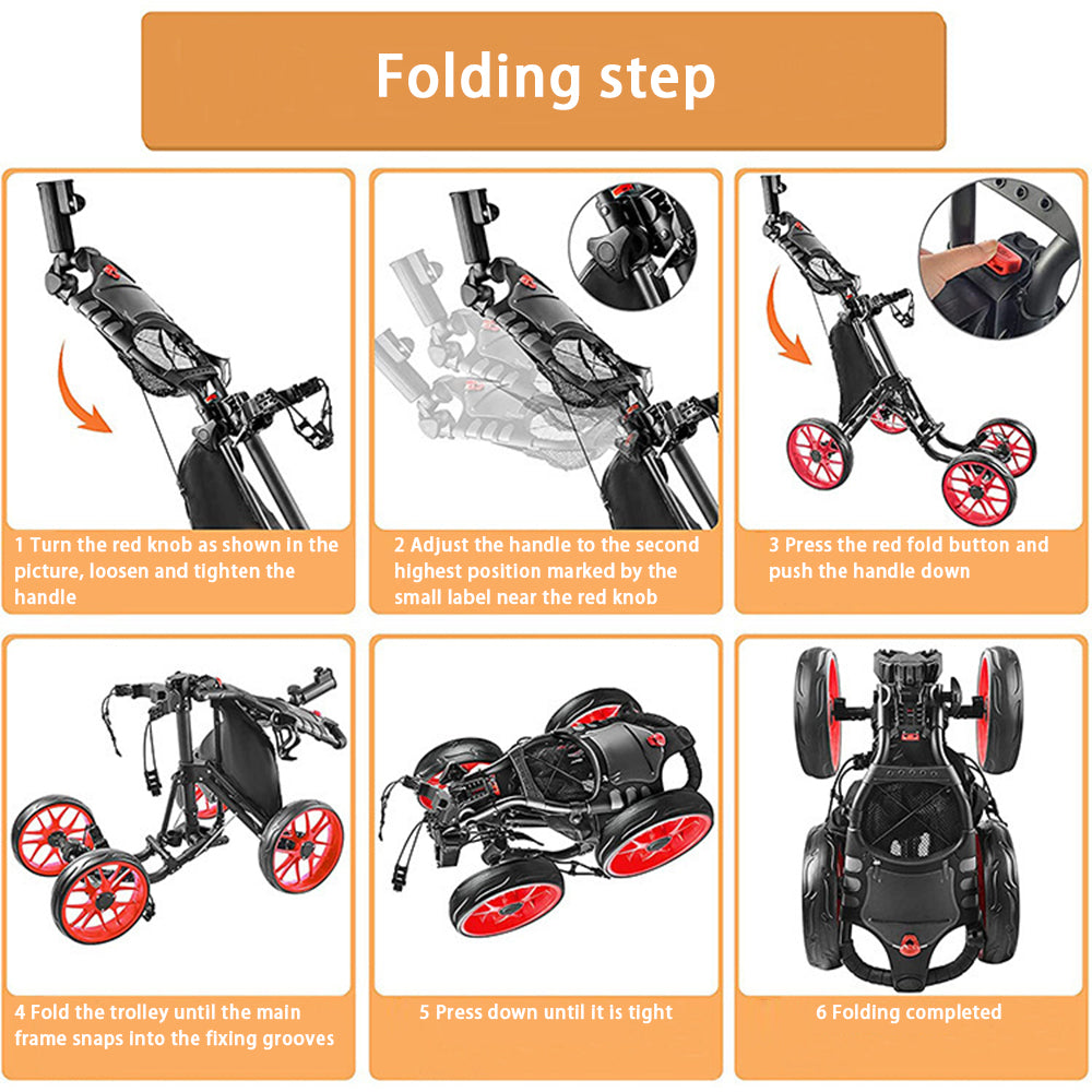 ZH-X005 4-Wheel Aluminum Alloy Golf Push Cart Folding Trolley Pull Caddy Cart