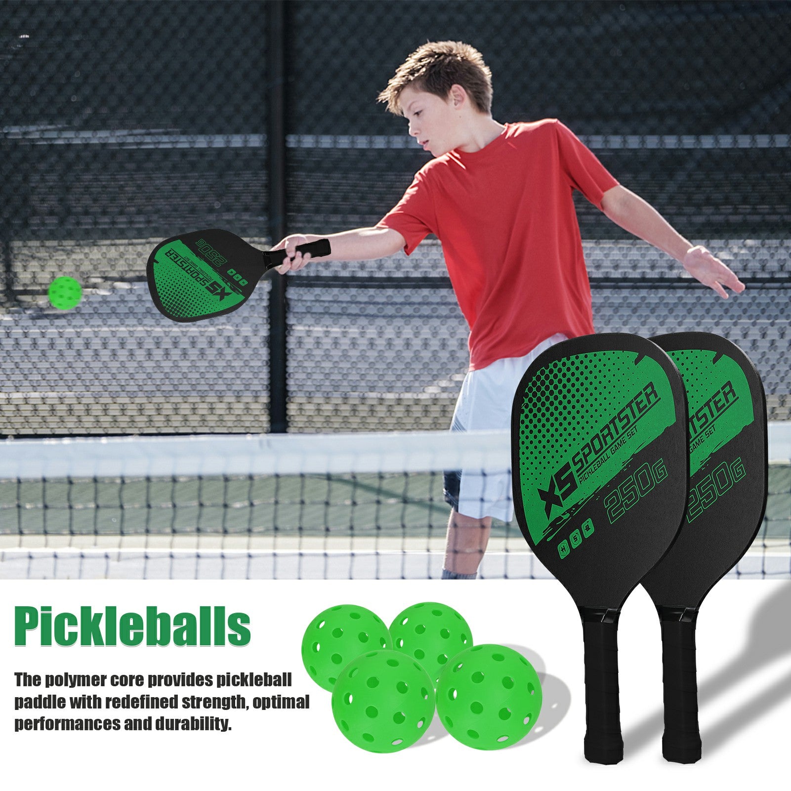 CG1415 Pickle Ball Racket Set Pickle Ball Paddle Kit with 2 Rackets + 4 Pickle Balls