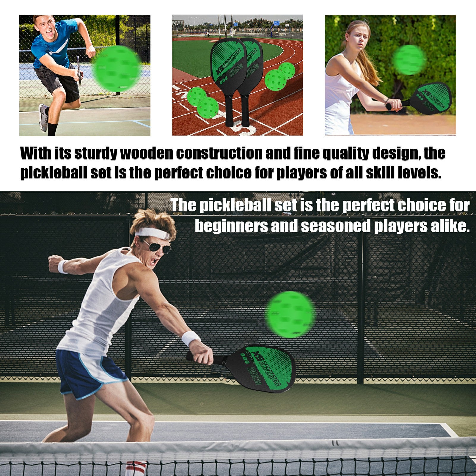 CG1415 Pickle Ball Racket Set Pickle Ball Paddle Kit with 2 Rackets + 4 Pickle Balls