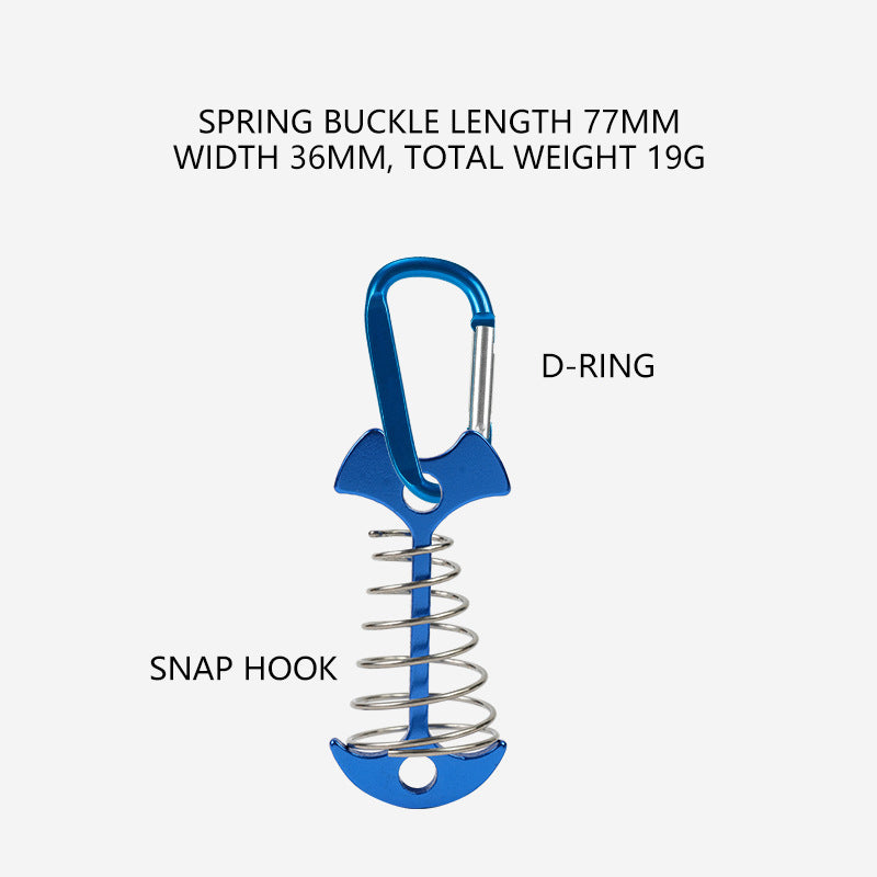 AOTU AT6546 Aluminum Alloy Fishbone Spring Nail Tent Stake Deck Anchor Peg with D-shape Carabiner
