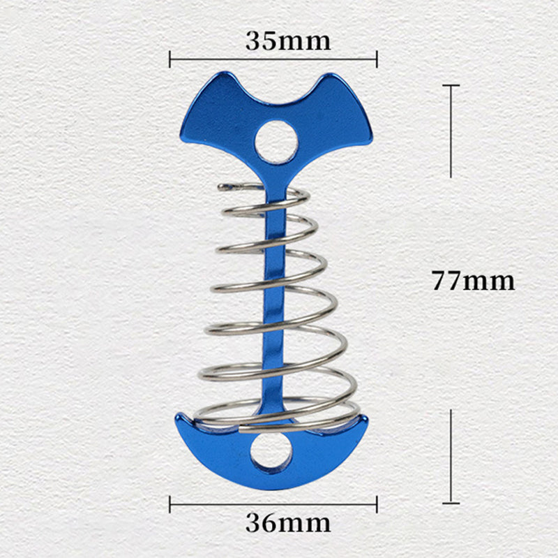 AOTU AT6546 Aluminum Alloy Fishbone Spring Nail Tent Stake Deck Anchor Peg with D-shape Carabiner