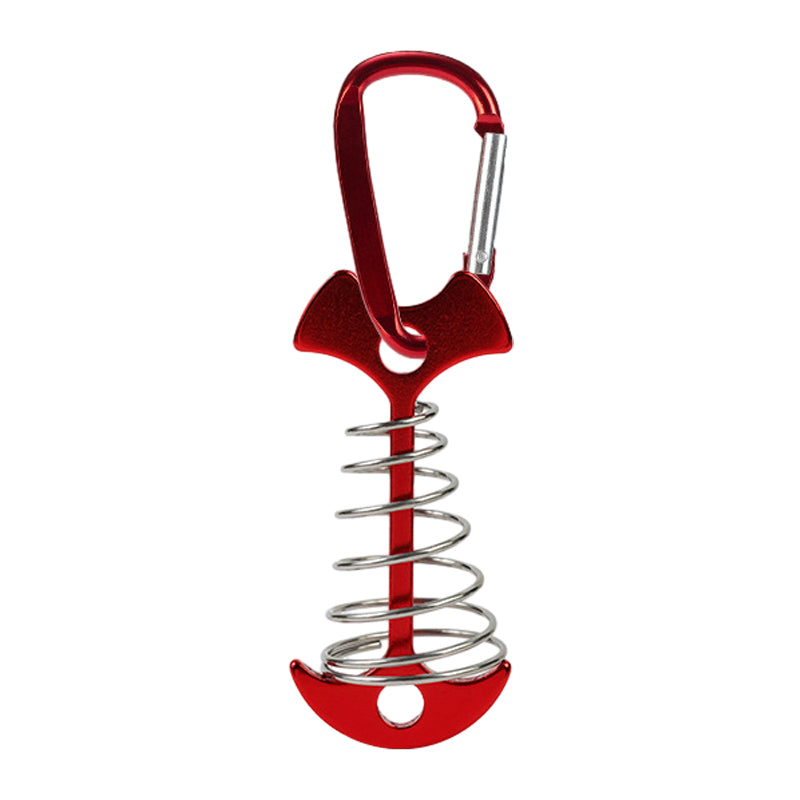 AOTU AT6546 Aluminum Alloy Fishbone Spring Nail Tent Stake Deck Anchor Peg with D-shape Carabiner