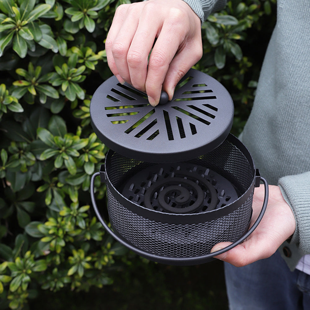 AOTU Portable Iron Mosquito Incense Coil Holder Box with Lid for Outdoor Home