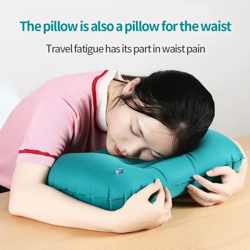 Press Inflation Milk Silk Pillow Portable Camping Travel Rectangle Waist Cushion Sleep Air Pillow