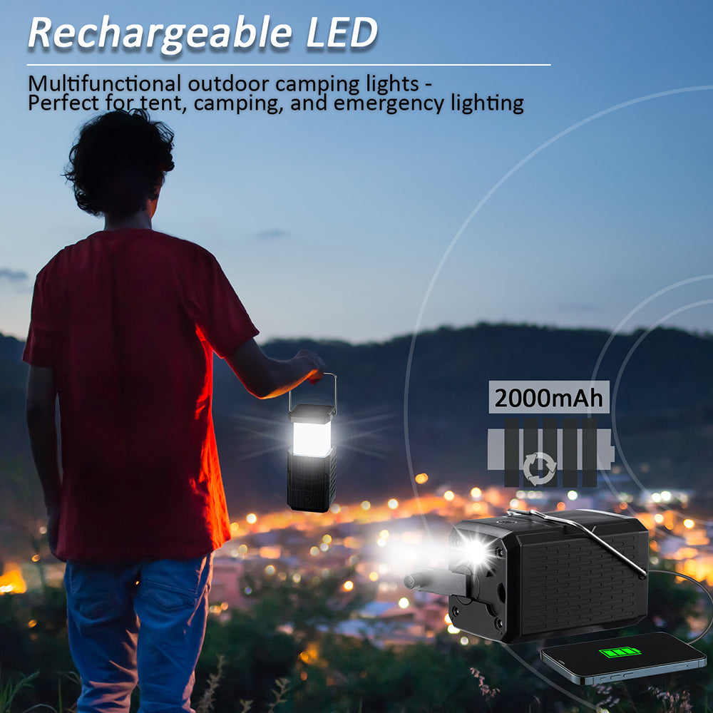 HY-236TD Portable Outdoor Solar Hand Crank Camping Light 2000mAh Power Bank