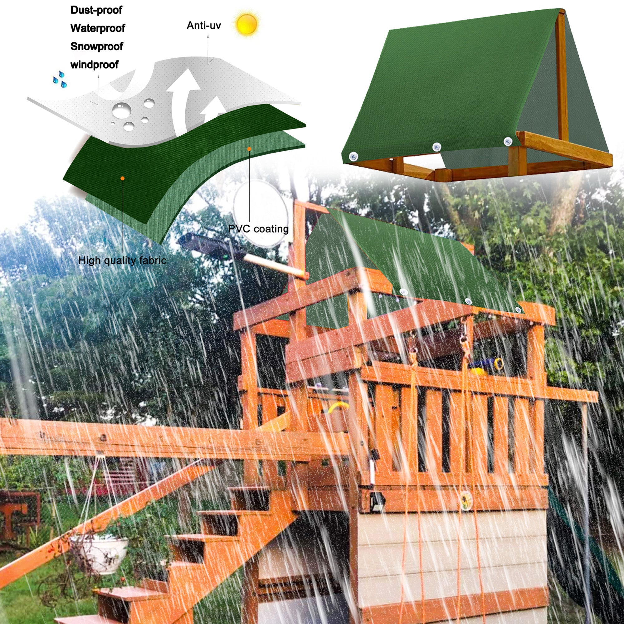 Outdoor Swingset Shade Kids Playground Roof Canopy Waterproof Cover Sunshade with Screws