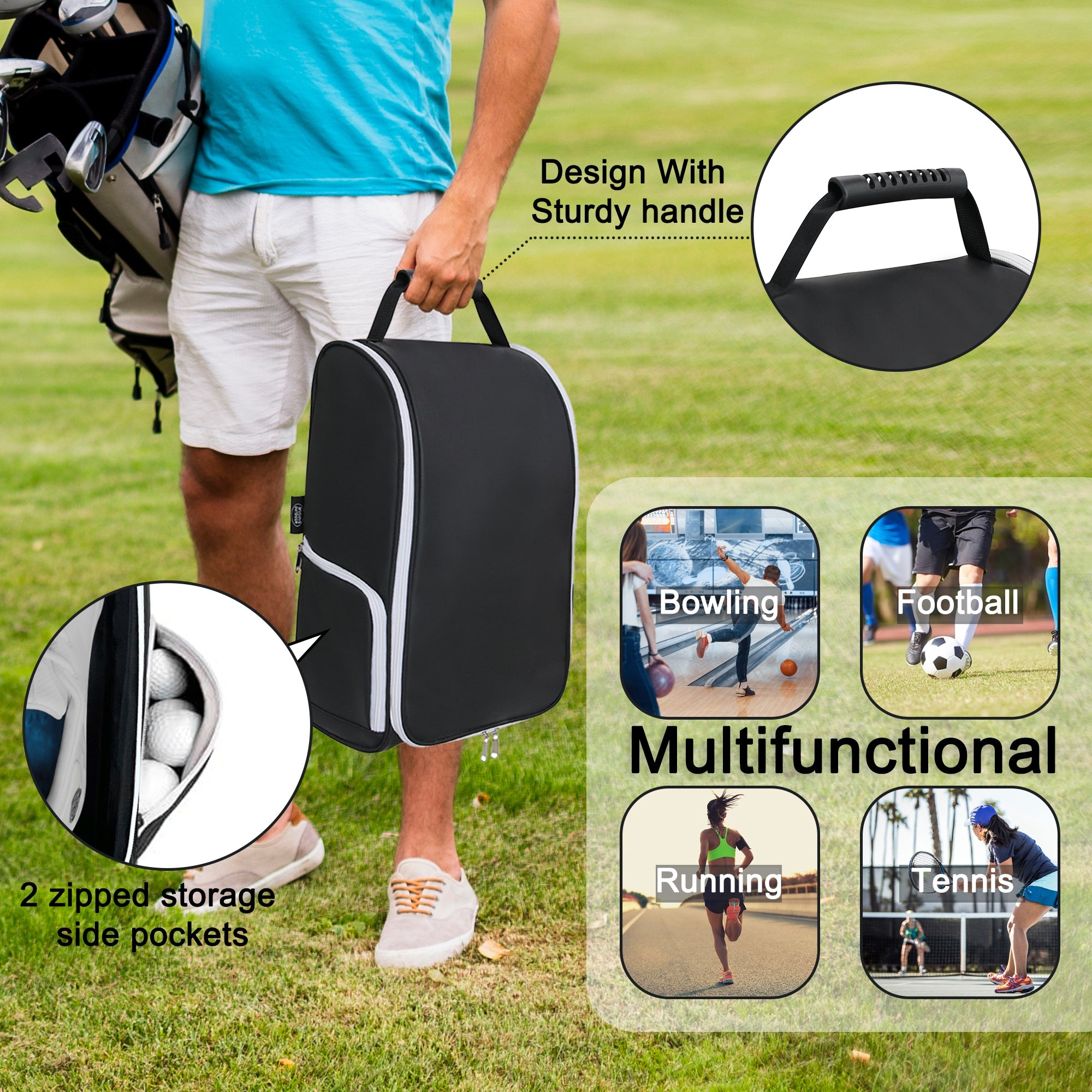 MYDAYS OUTDOOR Modern Golf Shoe Bag Sport Shoes Zipper Storage Bag Golf Balls Carrying Tote Bag