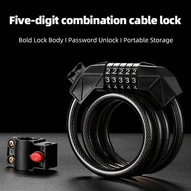 BG-4119 1.1m Bicycle Steel Cable Security Lock 5 Digit Password Anti-theft Bike Lock