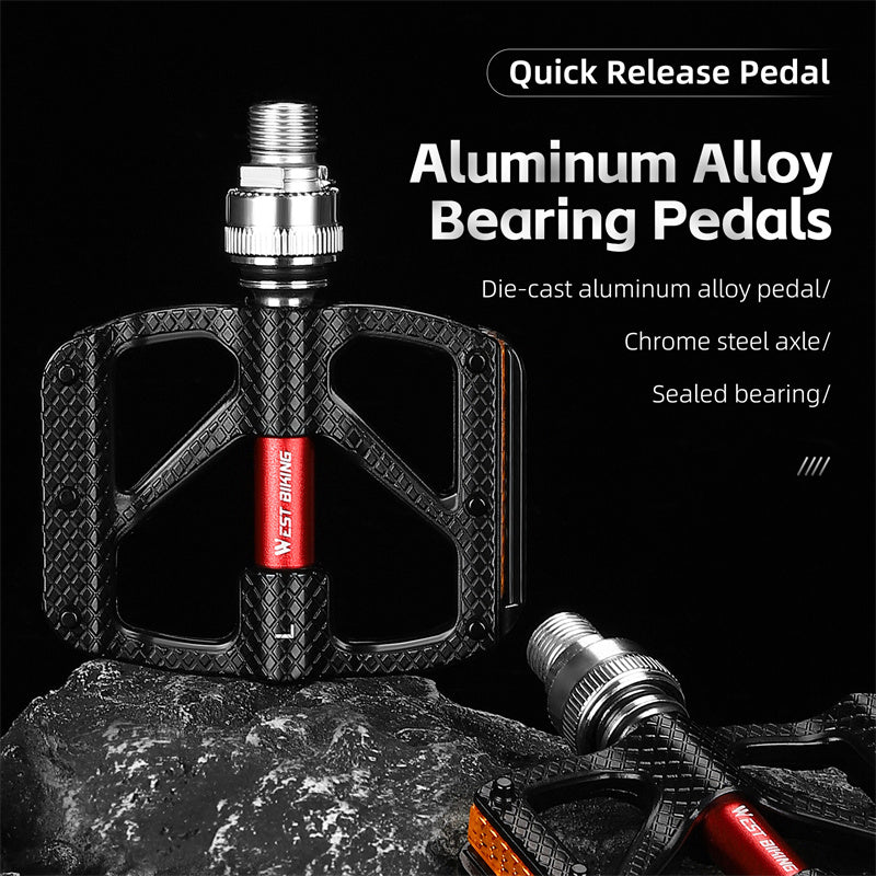 WEST BIKING YP0802117 Aluminum Alloy Quick Release 3 Bearing Pedal with Reflective Stickers