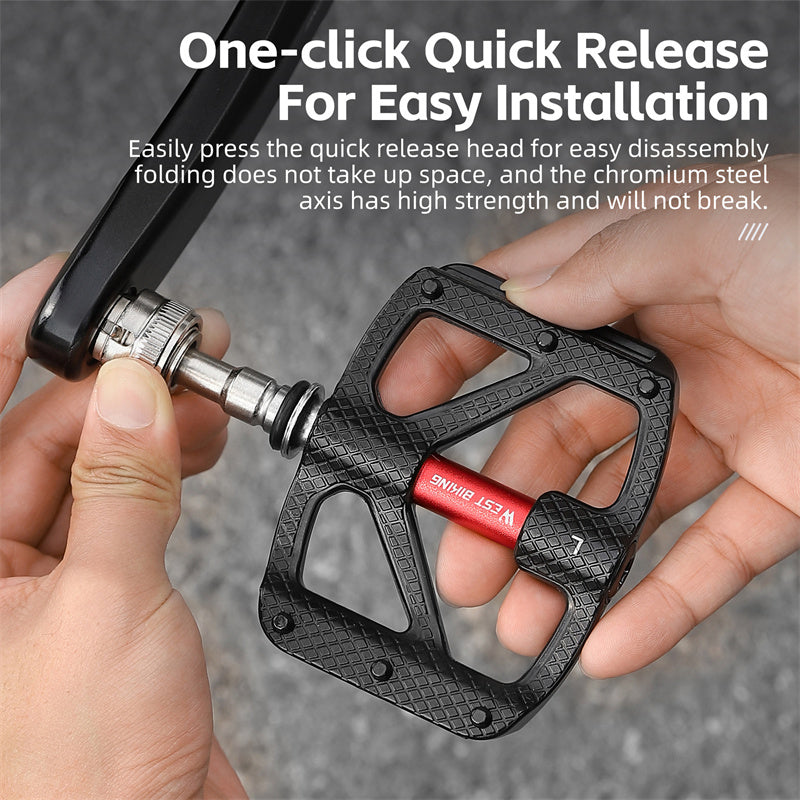 WEST BIKING YP0802117 Aluminum Alloy Quick Release 3 Bearing Pedal with Reflective Stickers