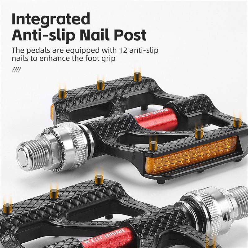 WEST BIKING YP0802117 Aluminum Alloy Quick Release 3 Bearing Pedal with Reflective Stickers