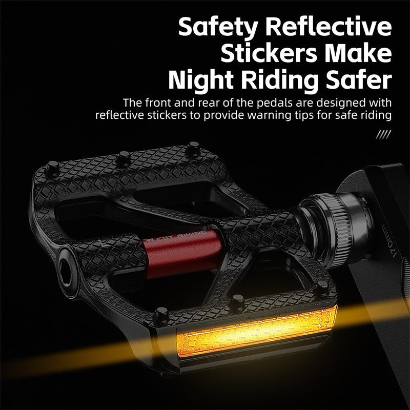 WEST BIKING YP0802117 Aluminum Alloy Quick Release 3 Bearing Pedal with Reflective Stickers