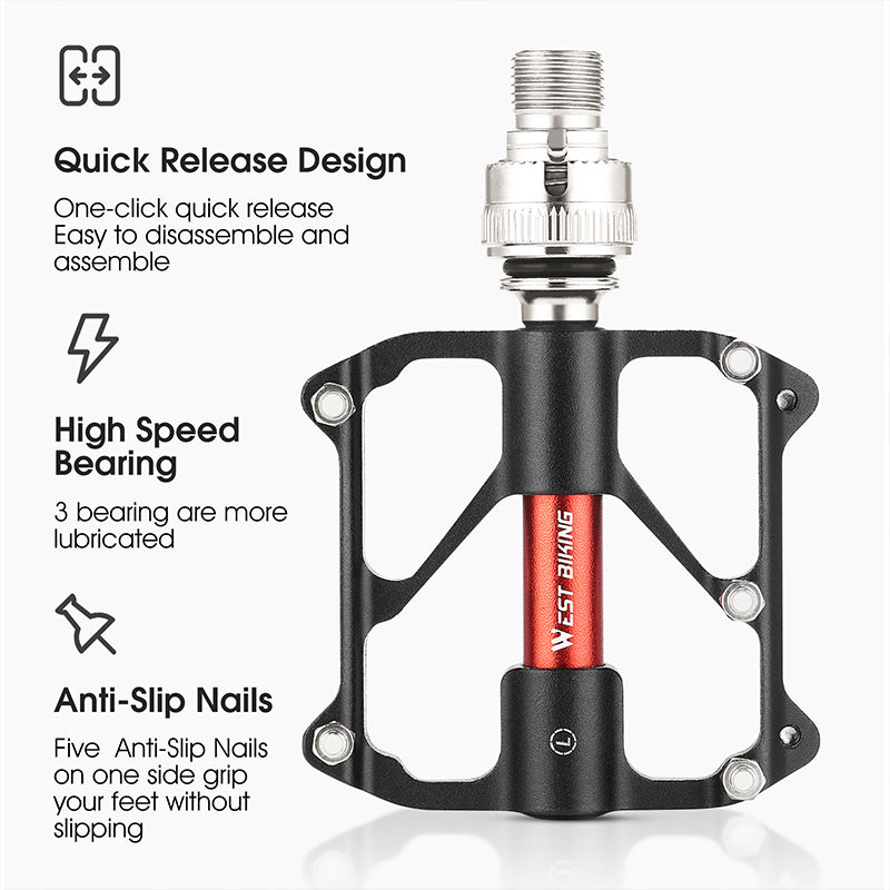 WEST BIKING YP0802118 1 Pair Bike Pedals 3-Bearing Aluminum Alloy MTB Bicycle Pedals