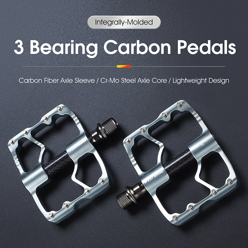 WEST BIKING YP0802098 1 Pair Bicycle Anti-slip Pedals Aluminum Alloy + Carbon Fiber MTB Road Bike Pedals