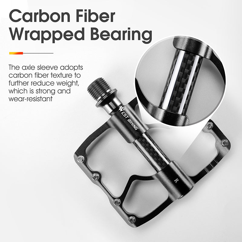 WEST BIKING YP0802098 1 Pair Bicycle Anti-slip Pedals Aluminum Alloy + Carbon Fiber MTB Road Bike Pedals