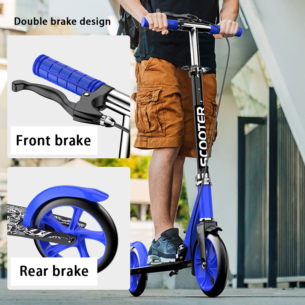 Students Adults Foldable Iron Dual Brake Scooter with Rubber Wheels and Mudguard