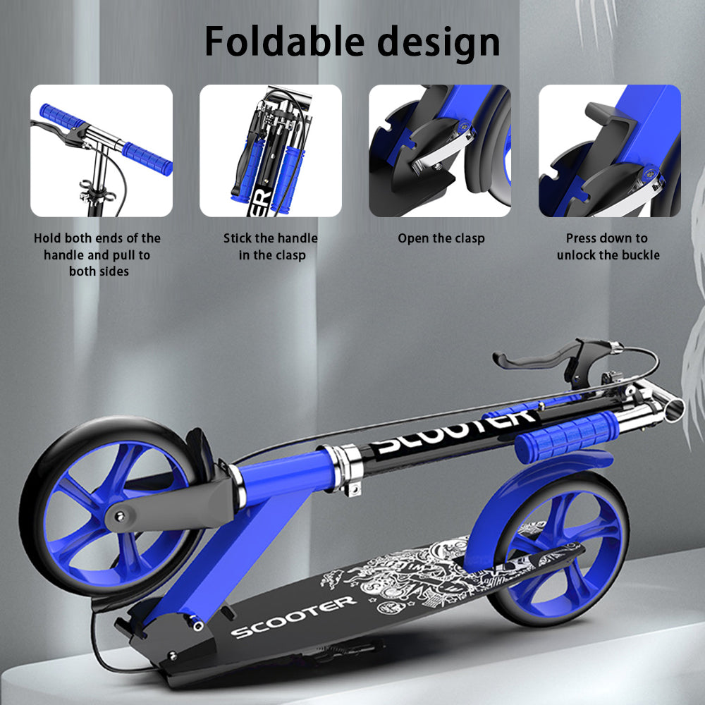 Students Adults Foldable Iron Dual Brake Scooter with Rubber Wheels and Mudguard