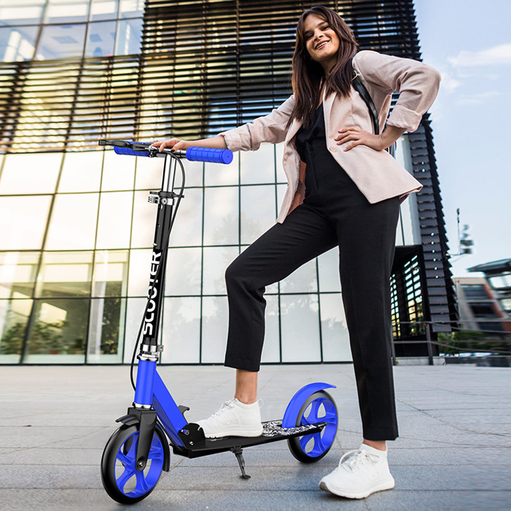 Students Adults Foldable Iron Dual Brake Scooter with Rubber Wheels and Mudguard