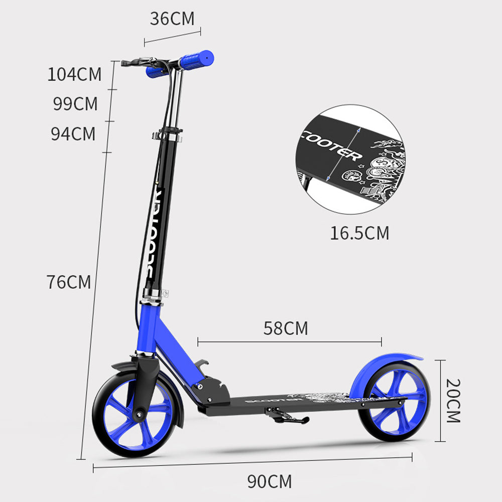 Students Adults Foldable Iron Dual Brake Scooter with Rubber Wheels and Mudguard