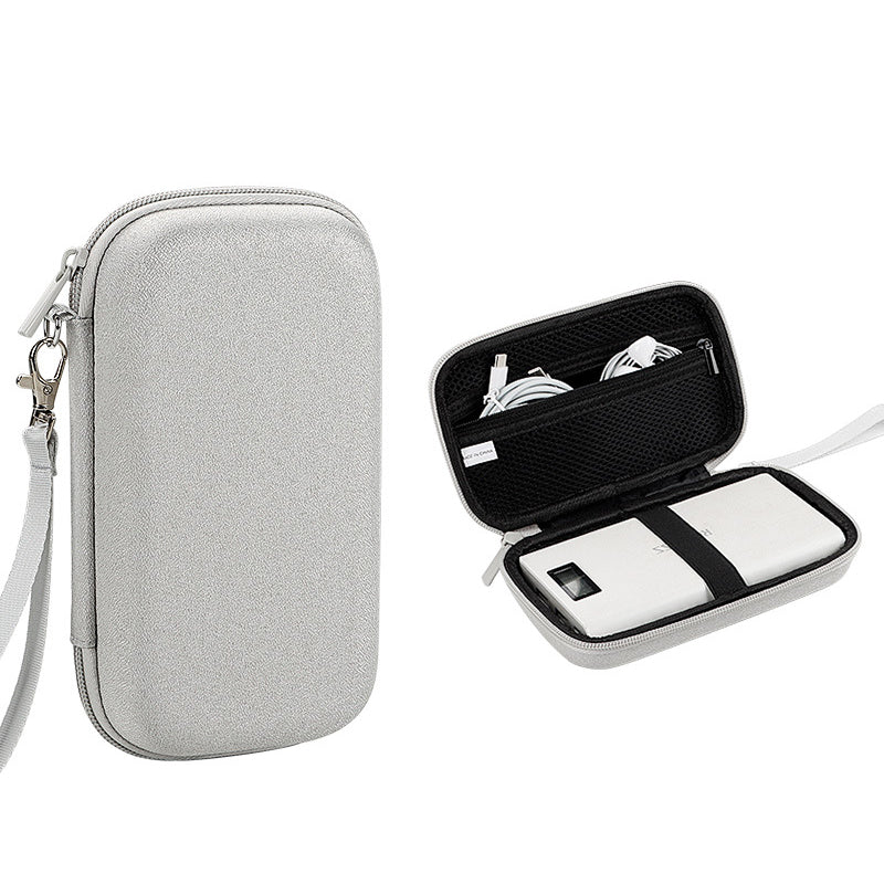 Data Cable Organizer Digital Accessories Storage Bag with Lanyard, Size L - Grey