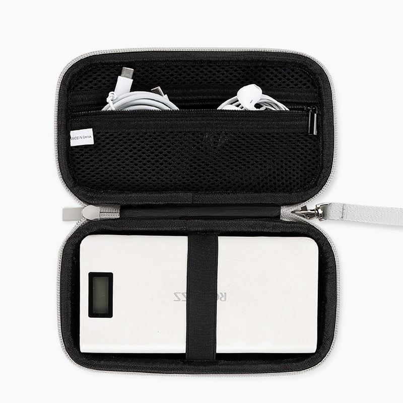 Data Cable Organizer Digital Accessories Storage Bag with Lanyard, Size L - Grey