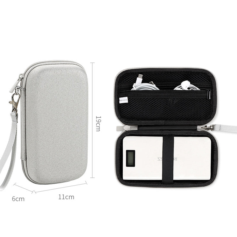 Data Cable Organizer Digital Accessories Storage Bag with Lanyard, Size L - Grey