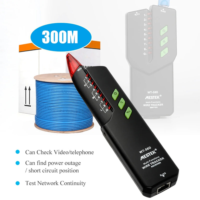 MESTEK WT58D Multifunction RJ45 RJ11 Network Cable Tester Electric Wire Line Finder Tracker