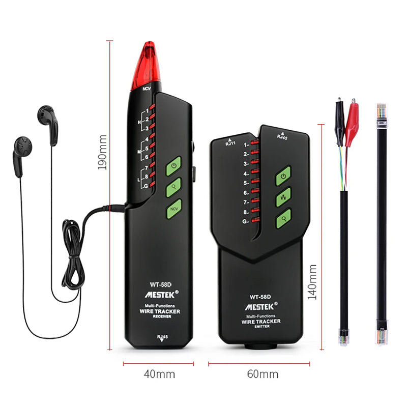 MESTEK WT58D Multifunction RJ45 RJ11 Network Cable Tester Electric Wire Line Finder Tracker