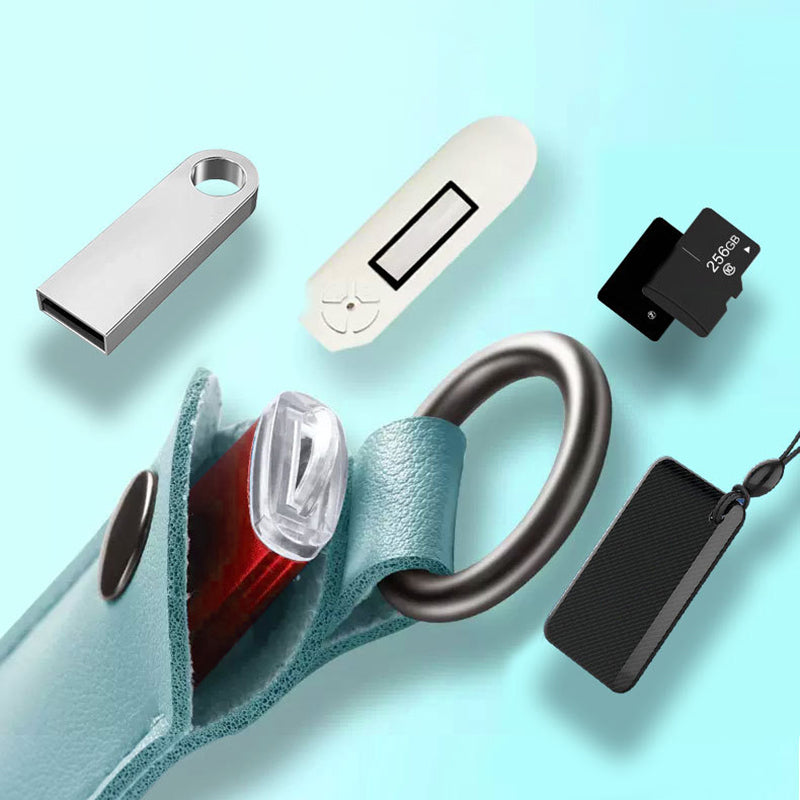 PU Leather U-disk Memory Card Storage Bag Anti-lost Protective Cover with Keyring
