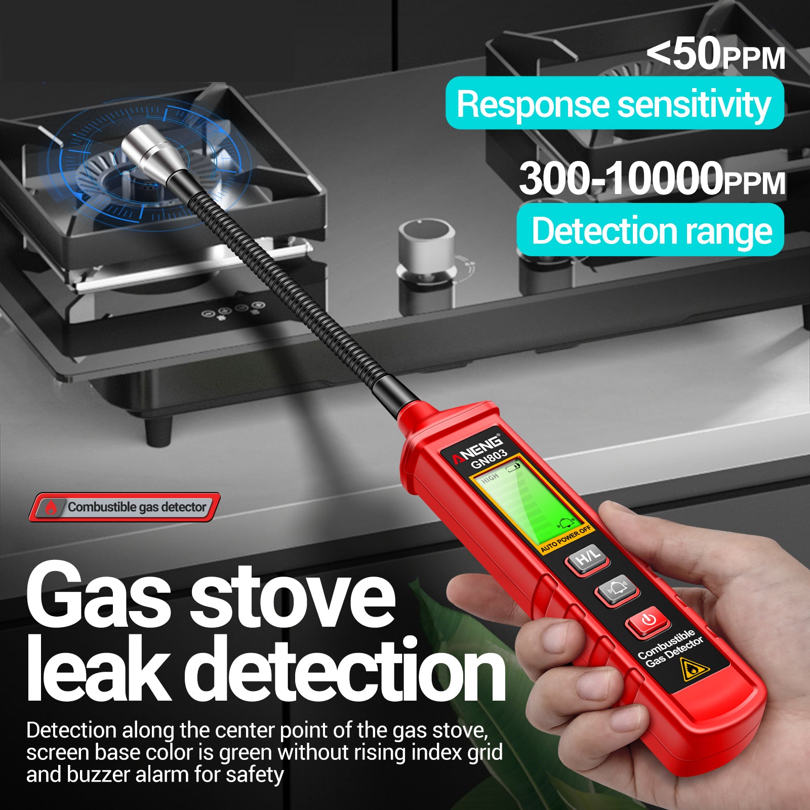 ANENG GN803 Combustible Gas Detector with Indicator Screen, Flexible Hose Methane Tester