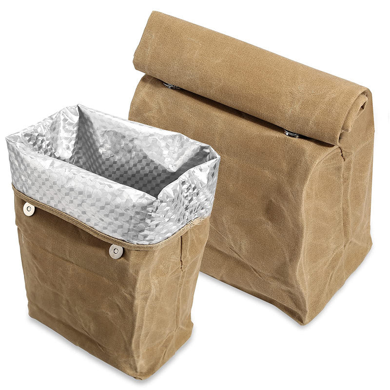 Waterproof Waxed Canvas Insulated Bag Aluminum Foil Reusable Lunch Thermal Bag