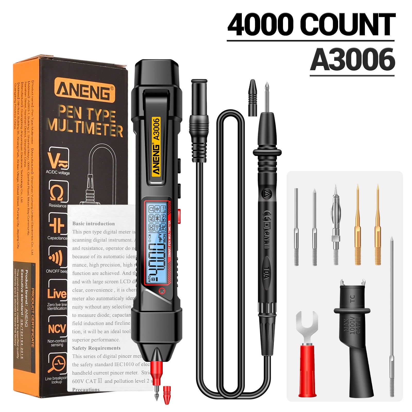 ANENG A3006 4000 Counts Digital Multimeter AC / DC Voltage Tester Electrician Tool, High-end Version