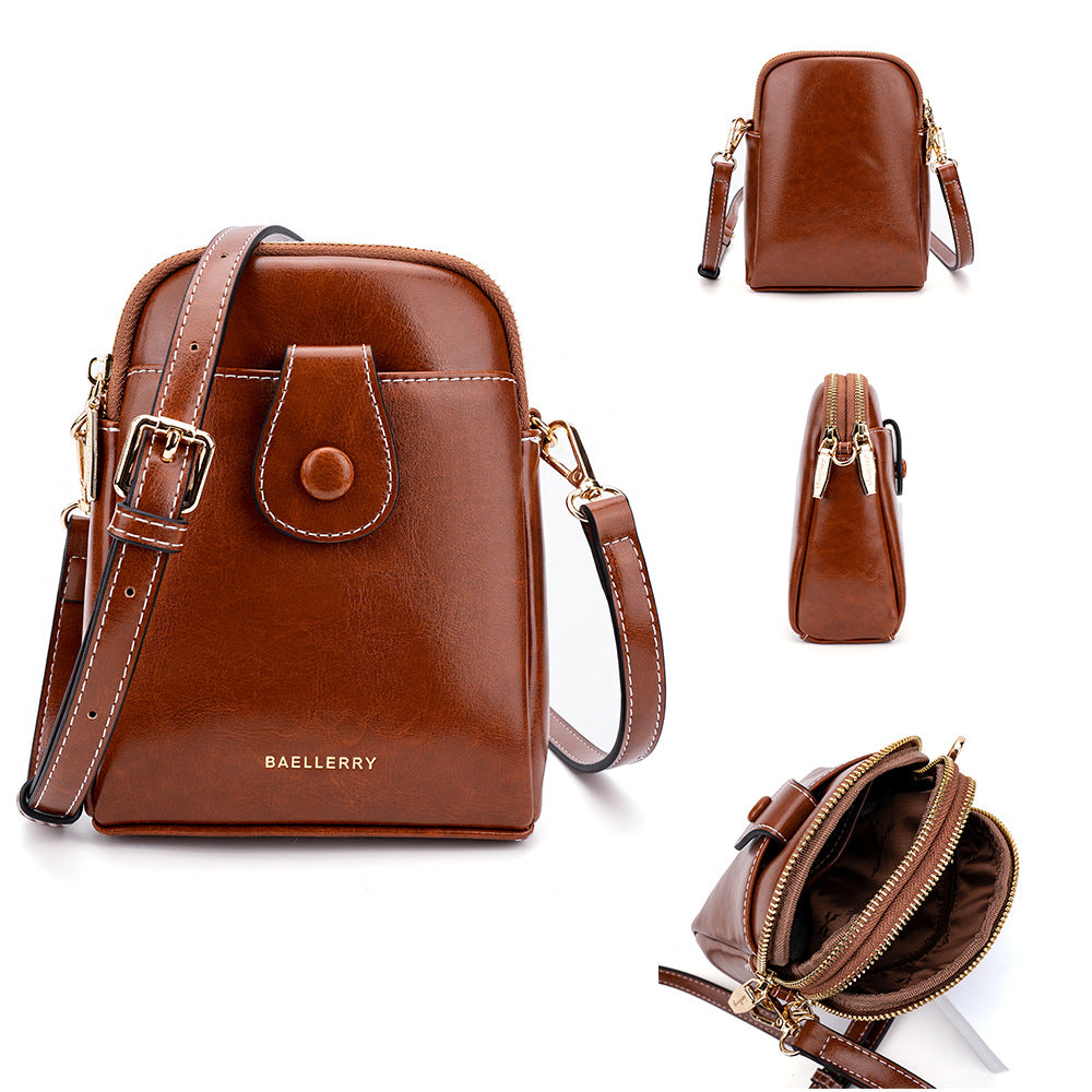 BAELLERRY N8925 Women Dual Layer Small Shoulder Bag Waxy PU Leather Crossbody Bag