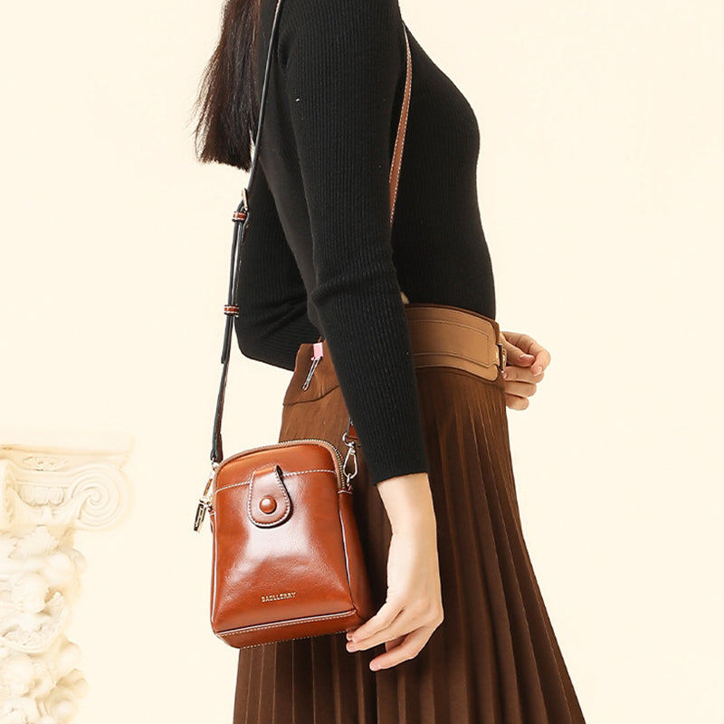 BAELLERRY N8925 Women Dual Layer Small Shoulder Bag Waxy PU Leather Crossbody Bag