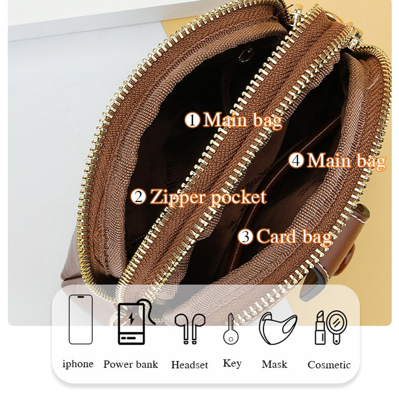 BAELLERRY N8925 Women Dual Layer Small Shoulder Bag Waxy PU Leather Crossbody Bag