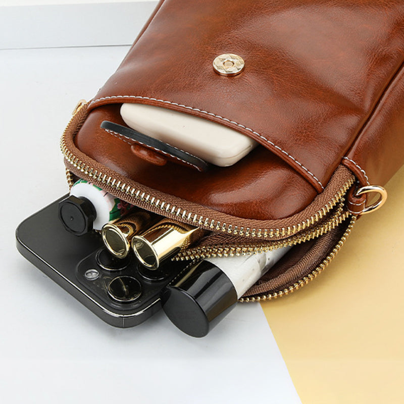 BAELLERRY N8925 Women Dual Layer Small Shoulder Bag Waxy PU Leather Crossbody Bag