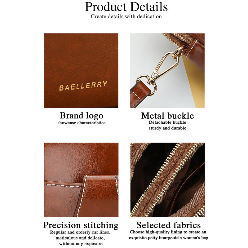 BAELLERRY N8925 Women Dual Layer Small Shoulder Bag Waxy PU Leather Crossbody Bag