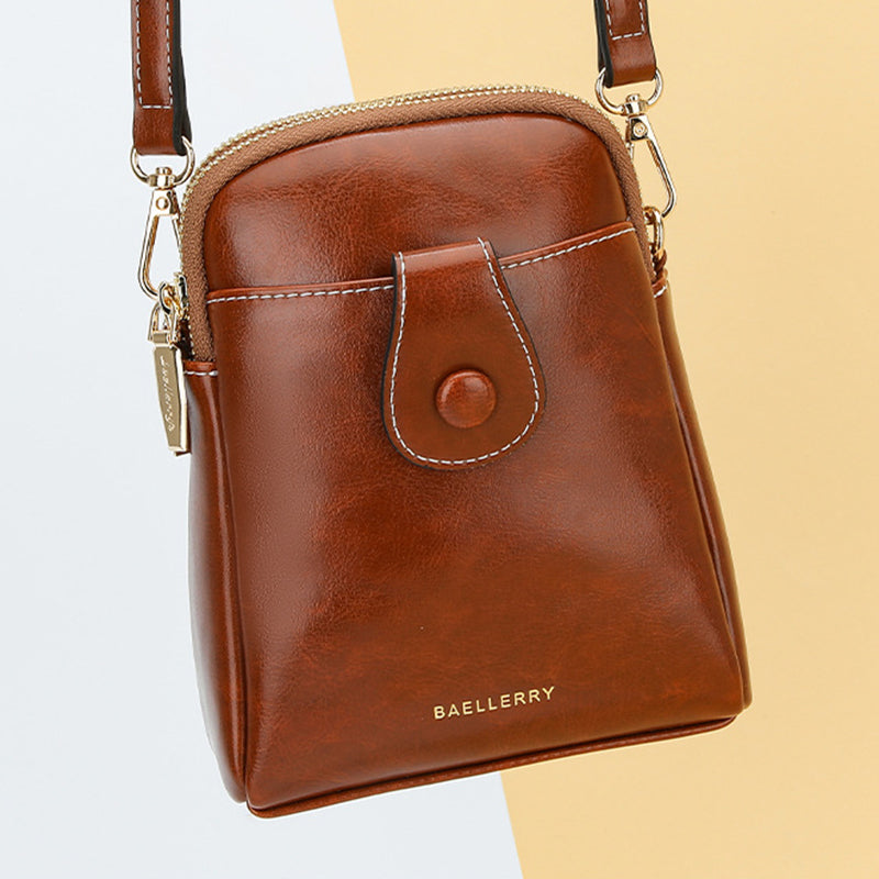 BAELLERRY N8925 Women Dual Layer Small Shoulder Bag Waxy PU Leather Crossbody Bag
