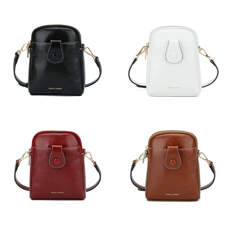 BAELLERRY N8925 Women Dual Layer Small Shoulder Bag Waxy PU Leather Crossbody Bag