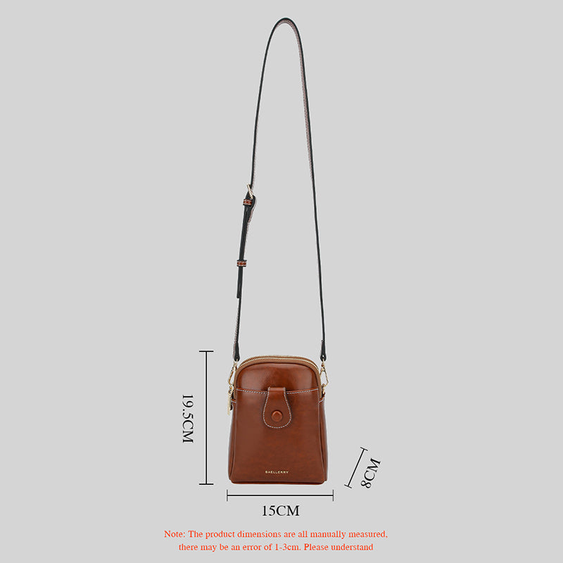 BAELLERRY N8925 Women Dual Layer Small Shoulder Bag Waxy PU Leather Crossbody Bag