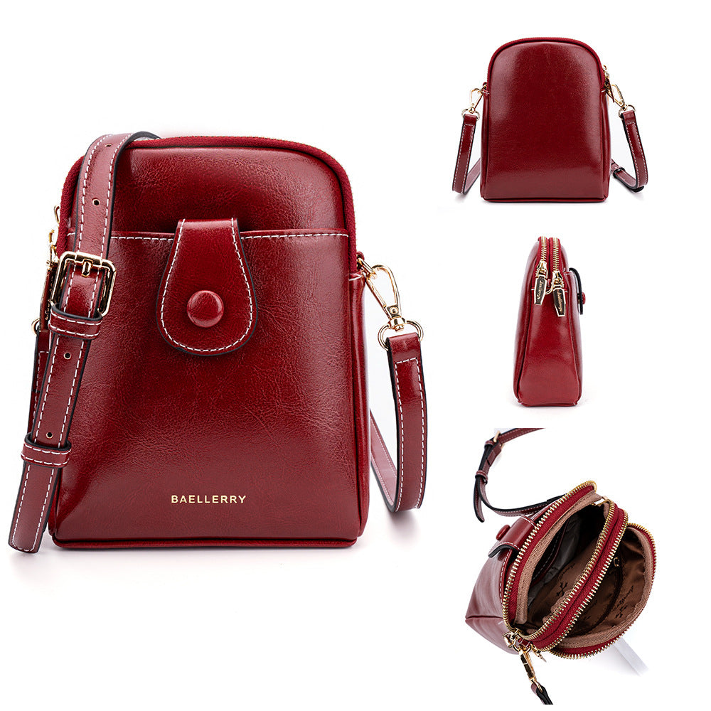 BAELLERRY N8925 Women Dual Layer Small Shoulder Bag Waxy PU Leather Crossbody Bag