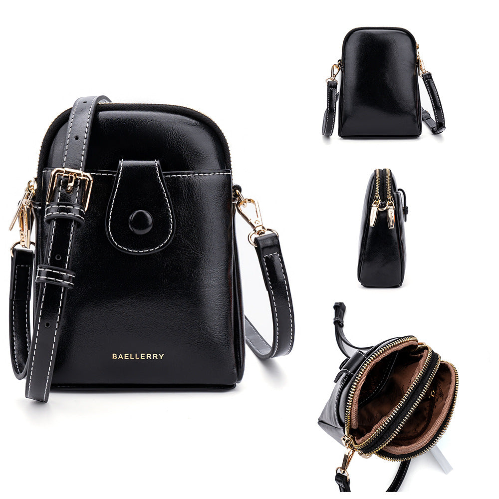BAELLERRY N8925 Women Dual Layer Small Shoulder Bag Waxy PU Leather Crossbody Bag