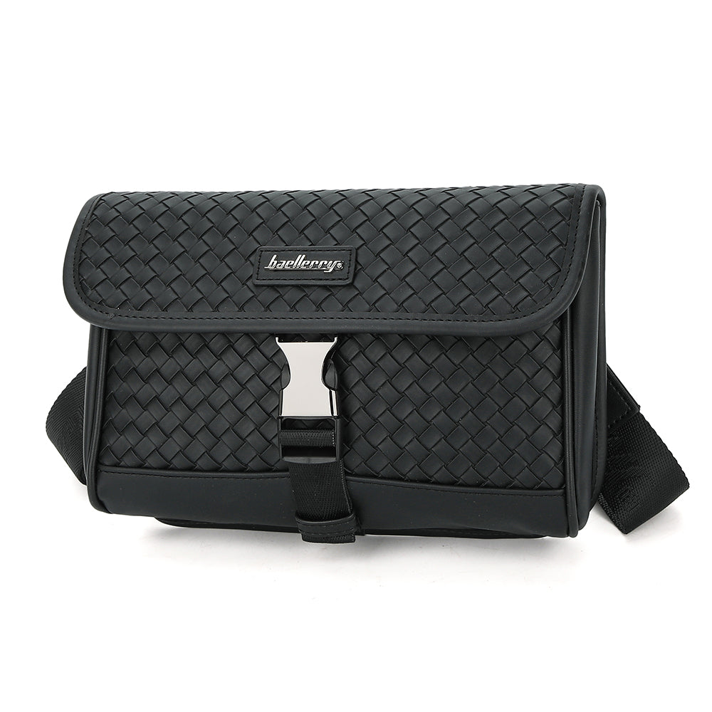 BAELLERRY N8926 Business Men Shoulder Bag Woven PU Leather Crossbody Bag