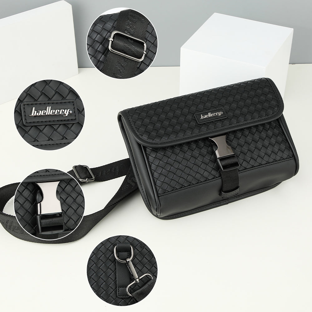 BAELLERRY N8926 Business Men Shoulder Bag Woven PU Leather Crossbody Bag