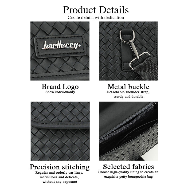 BAELLERRY N8926 Business Men Shoulder Bag Woven PU Leather Crossbody Bag