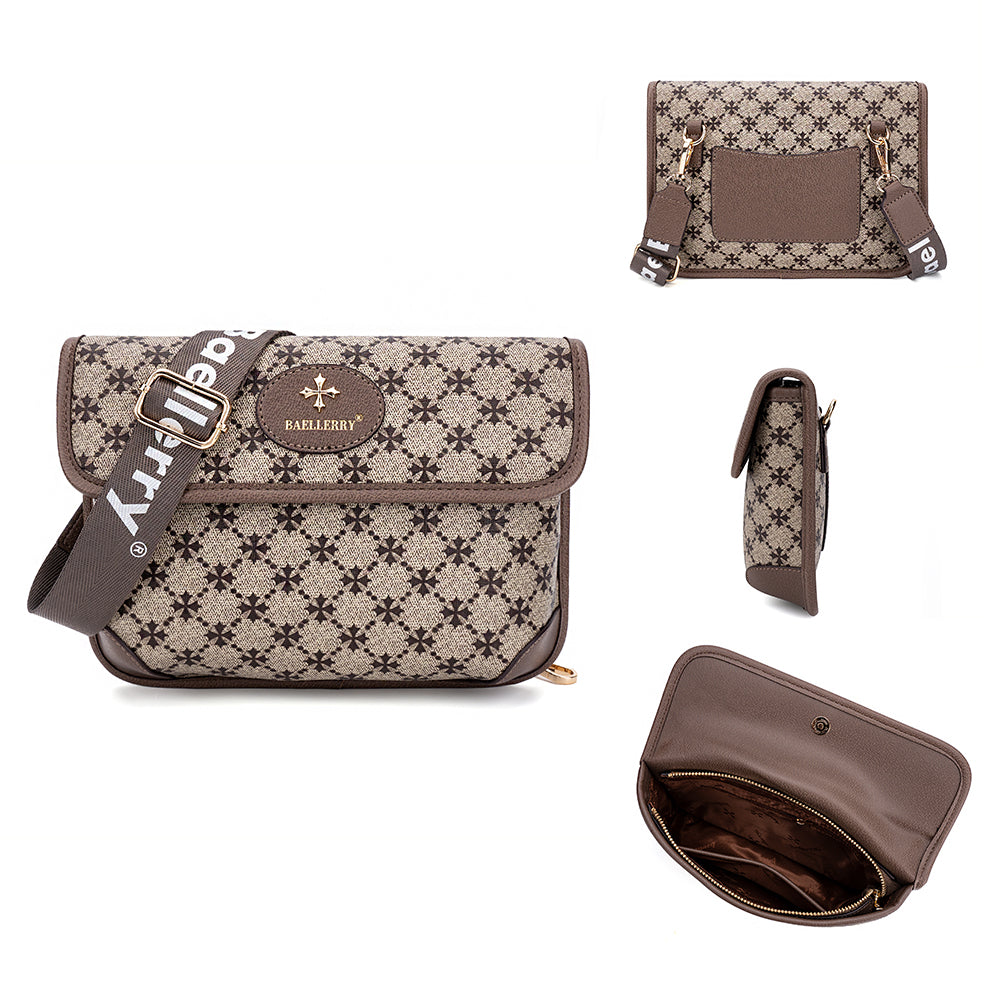 BAELLERRY N8917 Classic Plaid Pattern Square Crossbody Bag PU Leather Shoulder Bag